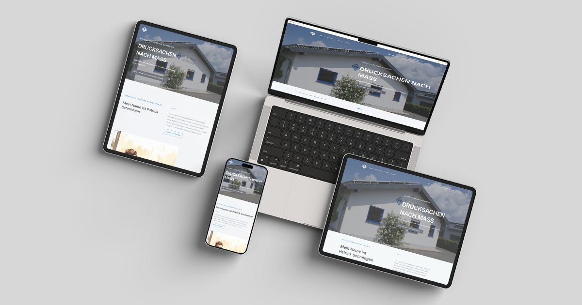 Vorschau des Relaunch-Projektes druckerei-schmidgen.de in Smartphone-, Tablet- und Desktop-Ansicht
